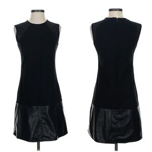 KF/KaufmanFranco Black elegant Faux Leather Trim Shift sleeveless Dress sz 2